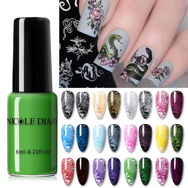 NICOLE DIARY 13 Colors Nail Art Stamping Polish Black White Gold Silver Printing Varnish DIY Design for Stamping Plate