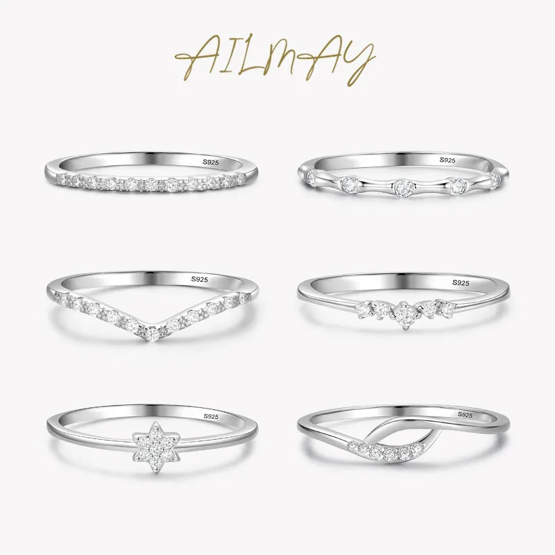 Ailmay 925 Sterling Silver Minimalist Fashion Stackable CZ Rings For Women Minimalist Fine Jewelry 2021 New Style