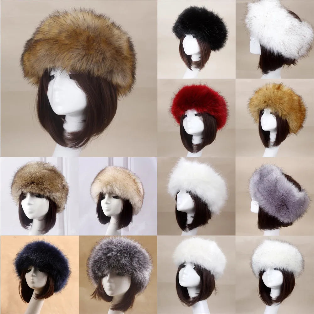 Hot Winter Thick Furry Hairband Fluffy Russian Faux Fur Women Girl Fur Headband Hat Winter Outdoor Earwarmer Ski Hats new