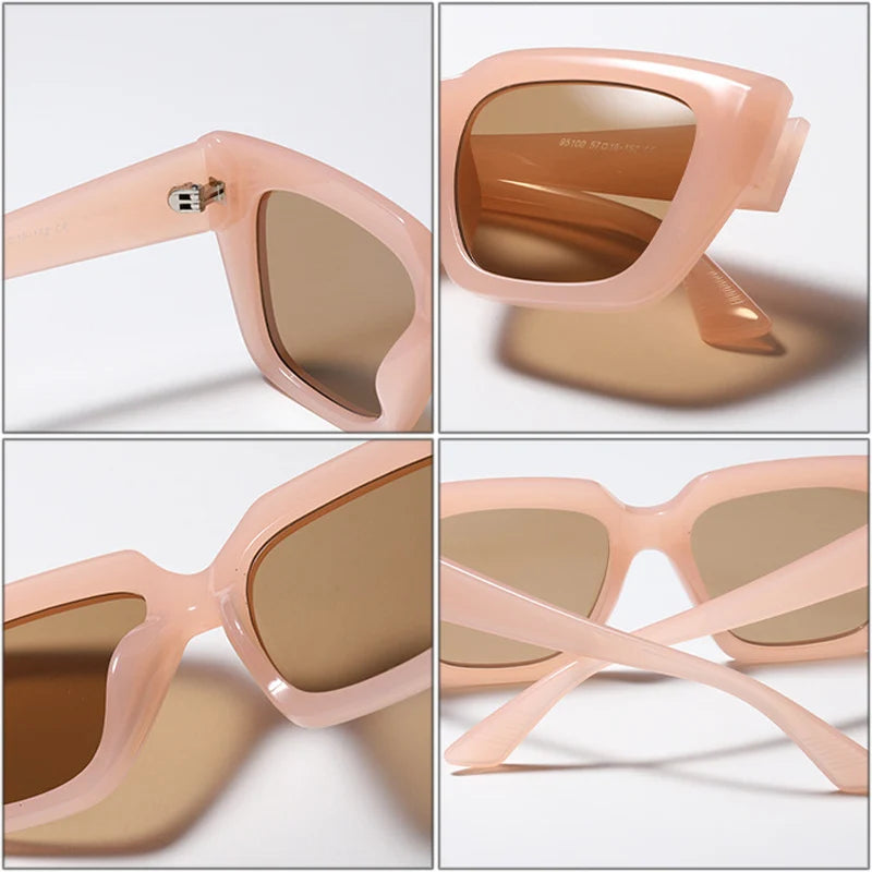 SO&EI Fashion Cat Eye Women Sunglasses Vintage Jelly Pink Tea Eyewear Trending Men Square Sun Glasses Shades UV400