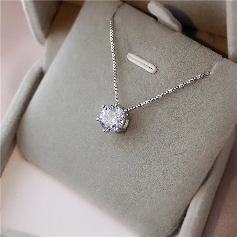 Cute 925 Sterling Silver Geometric Simple Round Choker AAA Zircon Pendant Necklace For Women Engagement Fine Jewelry NK005