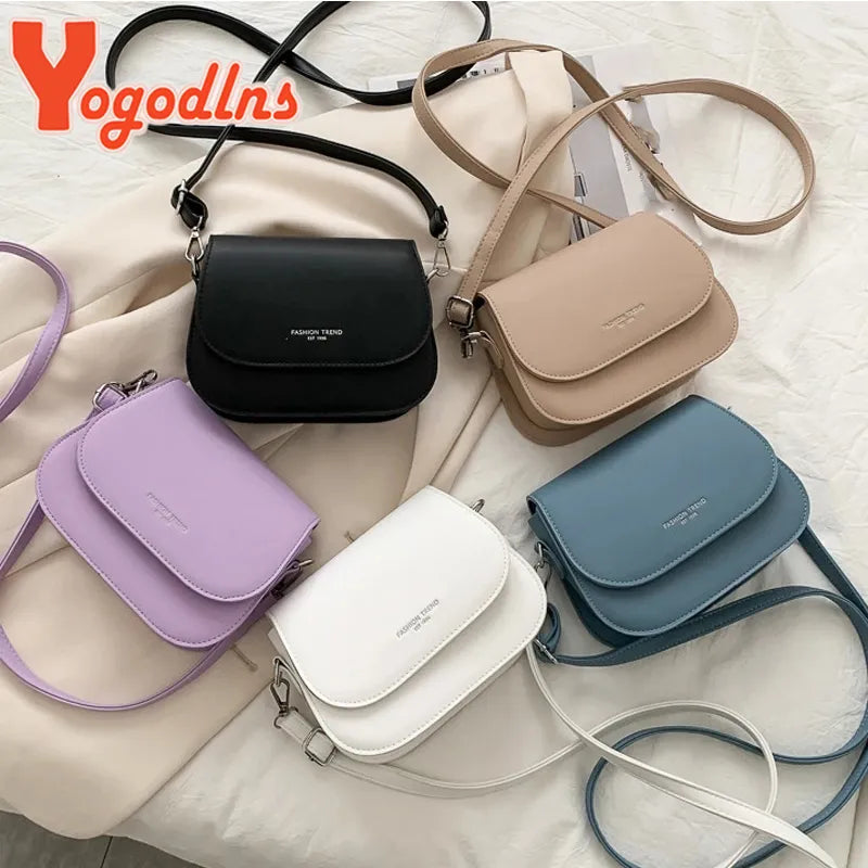 Yogodlns Trendy Saddle Shoulder Bag Women PU Leather Crossbody Bag Simple Solid Color Flap Messenger Bag Designer Handbags Pouch