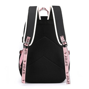 Fengdong large school bags for teenage girls USB port canvas schoolbag student book bag fashion black pink teen school backpack