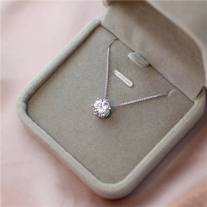 Cute 925 Sterling Silver Geometric Simple Round Choker AAA Zircon Pendant Necklace For Women Engagement Fine Jewelry NK005