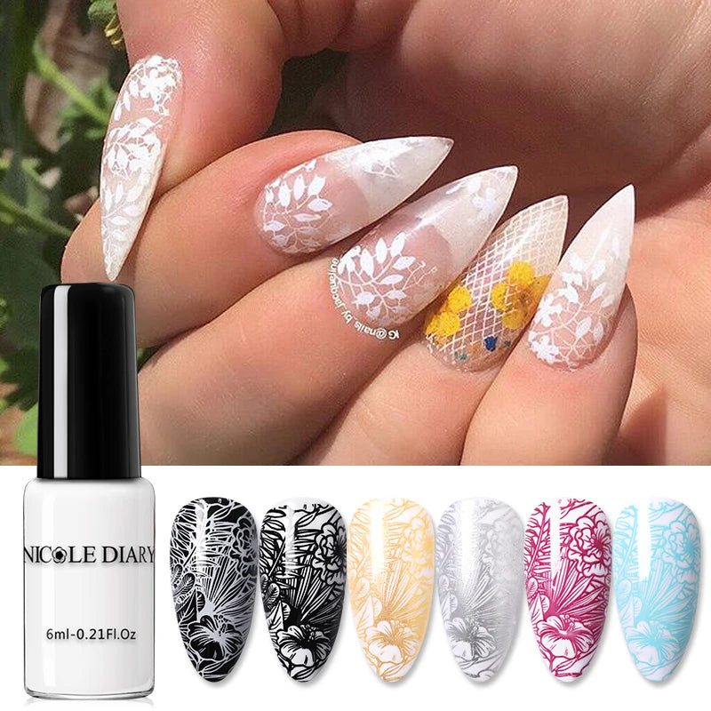 NICOLE DIARY 13 Colors Nail Art Stamping Polish Black White Gold Silver Printing Varnish DIY Design for Stamping Plate