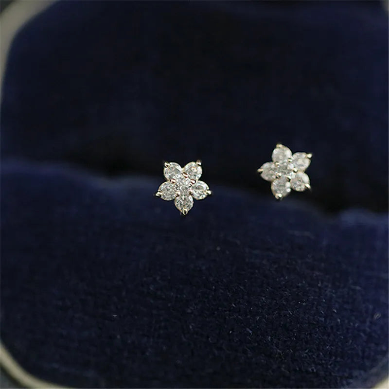 925 Sterling Silver Plated 14k Gold Pavé Crystal Five-pointed Star Earrings Women Simple Fashion Wedding Jewelry Accessories