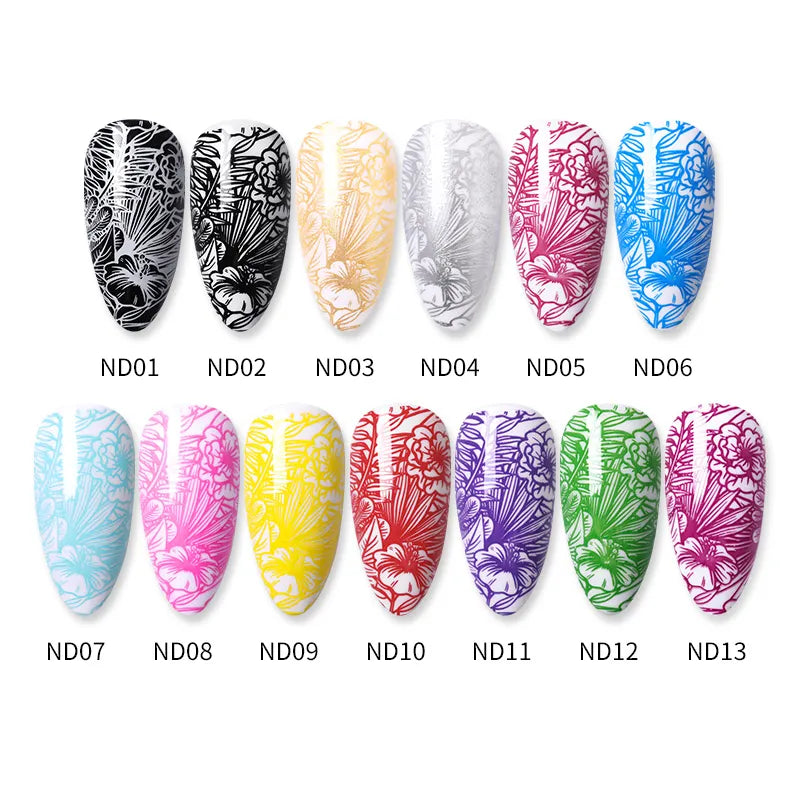 NICOLE DIARY 13 Colors Nail Art Stamping Polish Black White Gold Silver Printing Varnish DIY Design for Stamping Plate