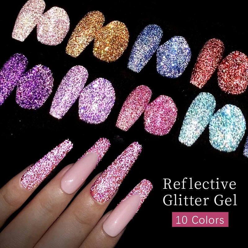 UR SUGAR 7.5ml Reflective Glitter Gel Pink Sequins Gel Nail Polish Soak Off UV Nail Gel Semi-permanent Nail Art Decoration