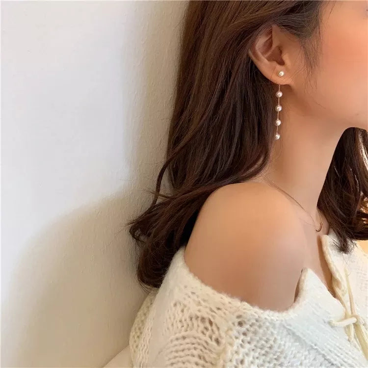 Trend Simulation Pearl Long Earrings Female Moon Star Flower Rhinestone Wedding Pendant Earrings Fashion Korean Jewelry Earrings