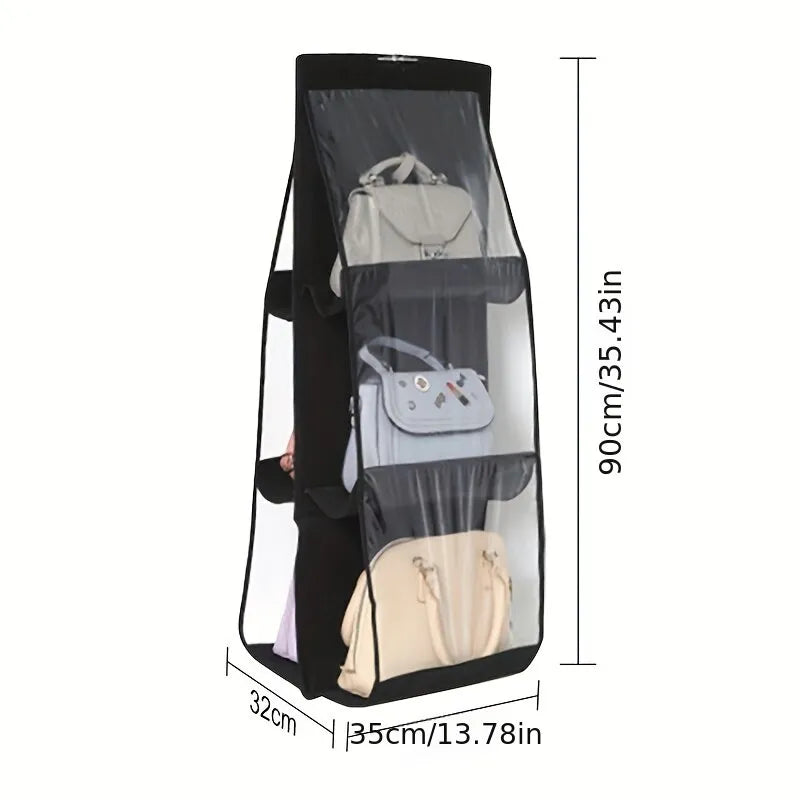 Black Handbag Hanging Organizer With 6 Pockets Foldable Oxford Cloth Handbag Storage Bag For Family Closet Bedroom