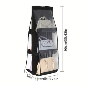 Black Handbag Hanging Organizer With 6 Pockets Foldable Oxford Cloth Handbag Storage Bag For Family Closet Bedroom