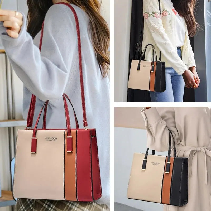 Patchwork Handbags For Women Adjustable Strap Top Handle Bag Large Capacity Totes Shoulder Bags Fashion Crossbody Bags Work Gift