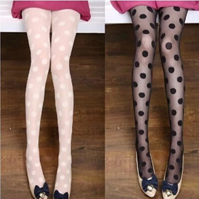 Polka Dot Print Stocking Women Sexy Tights Fishnet Mesh Seamless Pantyhose Nylon Black White Nightclub Female Ladies Silk Tights