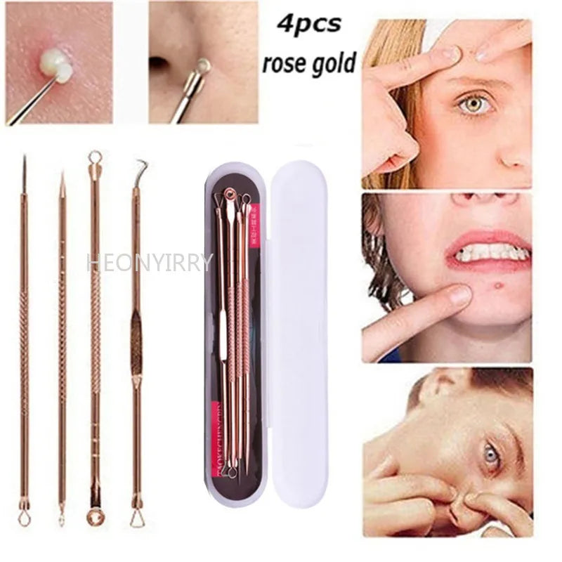 4PCS Acne Blackhead Comedone Black Spot Pimple Blemish Remover Skin Care Women Beauty Acne Treatment Pore Cleanser Needle Hook