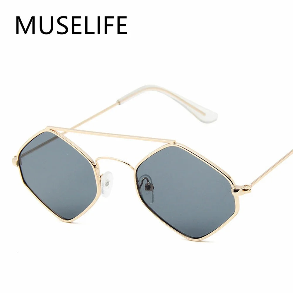 Fashion Diamond Sunglasses Women Retro Metal Double Beam Wild Eyeglasses Polygonal Ocean Glasses