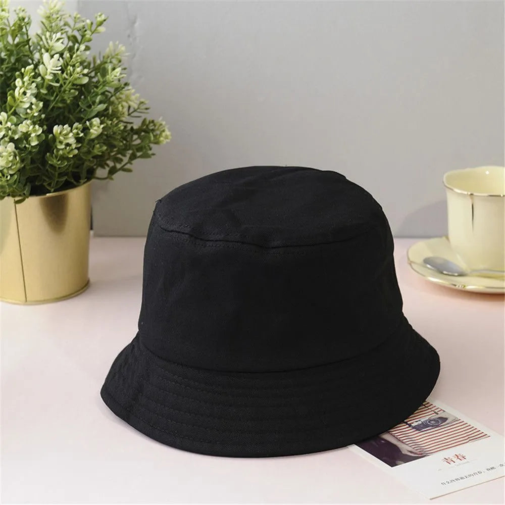 Cotton Summer Foldable Bucket Hat Unisex Women Outdoor Sunscreen Hat Pure Color Fishing Hunting Cap Men Basin Chapeau Beach Cap