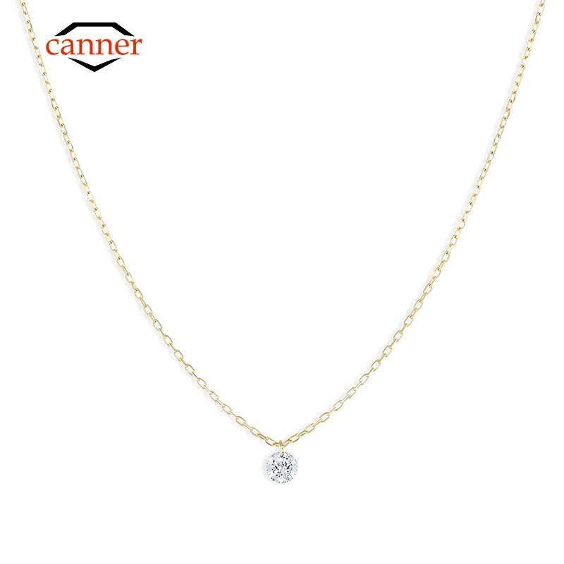 CANNER Crystal Zircon 925 Sterling Silver Necklace For Women Pendente  Fine Jewelry Long Chain Wedding Party Accessory Mom Gift