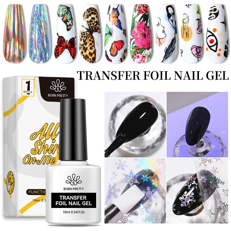 BORN PRETTY Transfer Foil Nail Gel Polish Semi-Permanant Varnish For Adhesive Sticker Nail Glue Soak Off UV LED Gel Nail Art Man