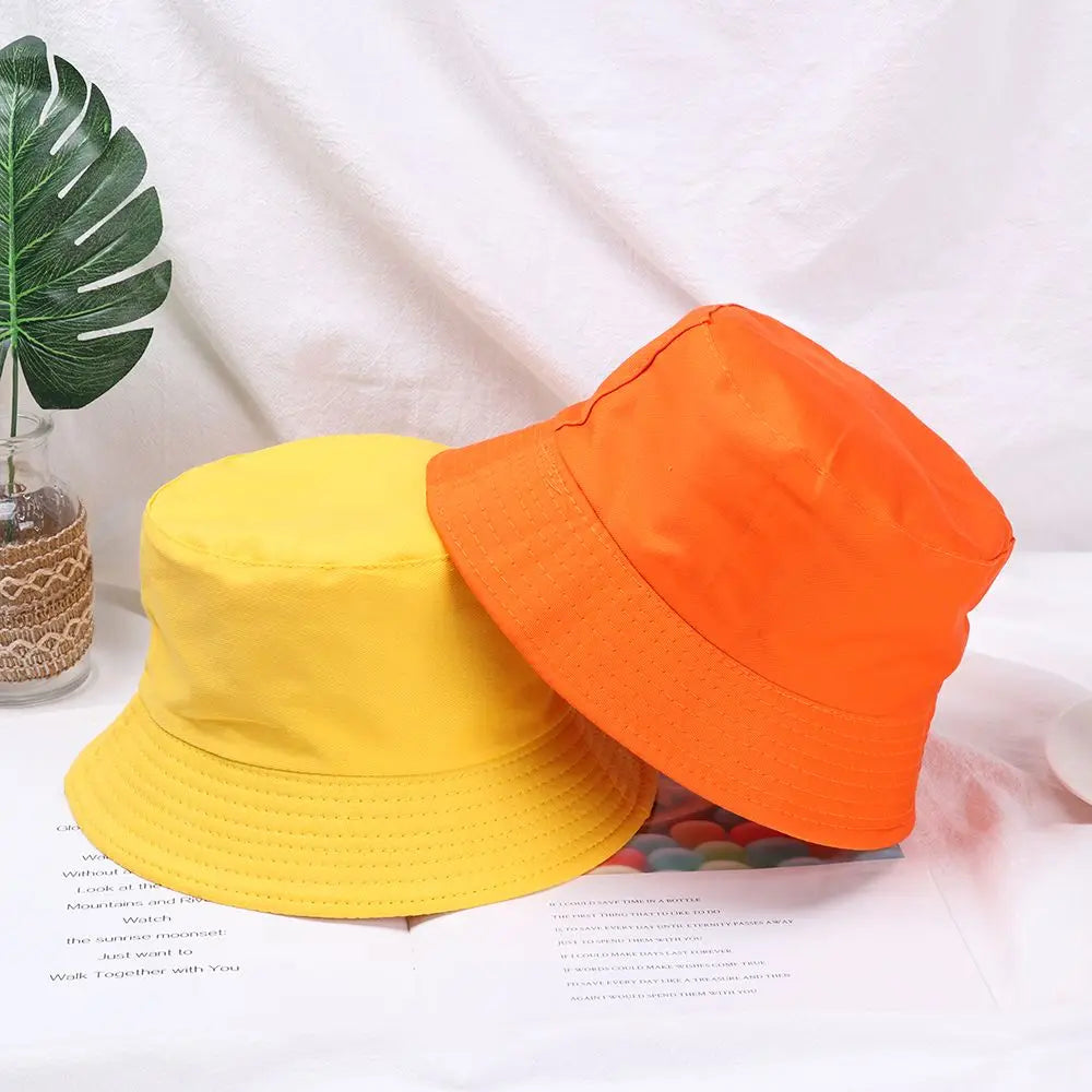 Cotton Summer Foldable Bucket Hat Unisex Women Outdoor Sunscreen Hat Pure Color Fishing Hunting Cap Men Basin Chapeau Beach Cap