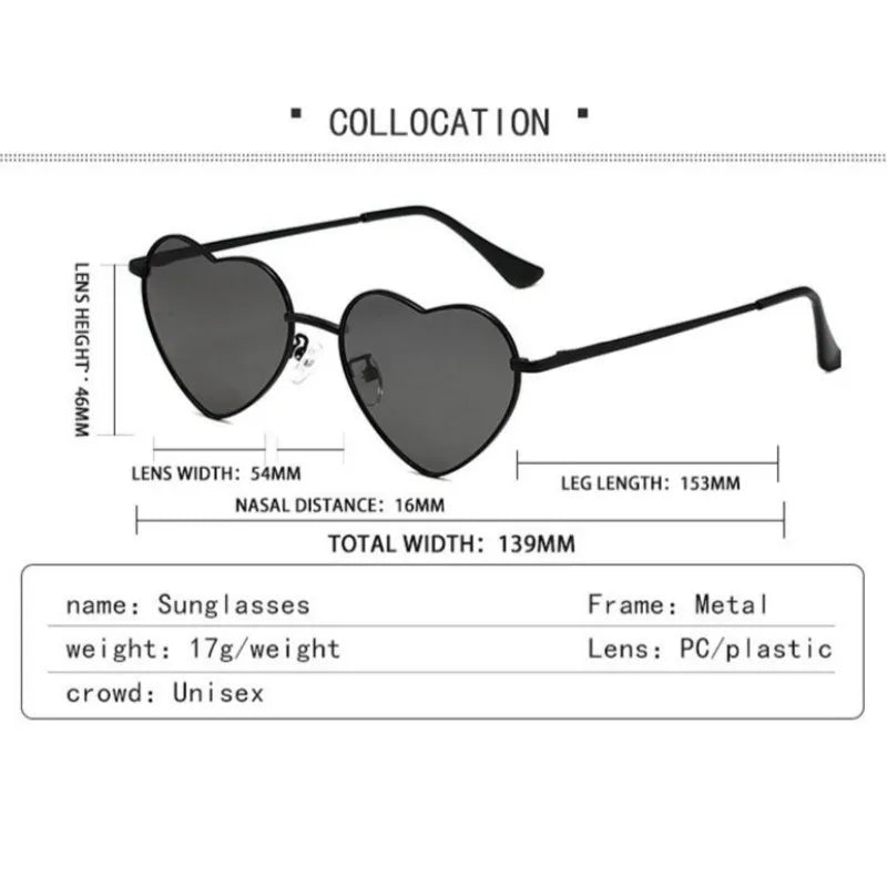 Fashion Women's Metal Heart Shaped Sunglasses Gradient Outdoor Goggles Female Eyewear UV400 Shades Metal Women Girls Sunglasses