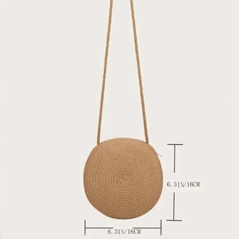 Minimalist Straw Bag Round Crossbody Purse Women Shoulder Vocation Style Handbag