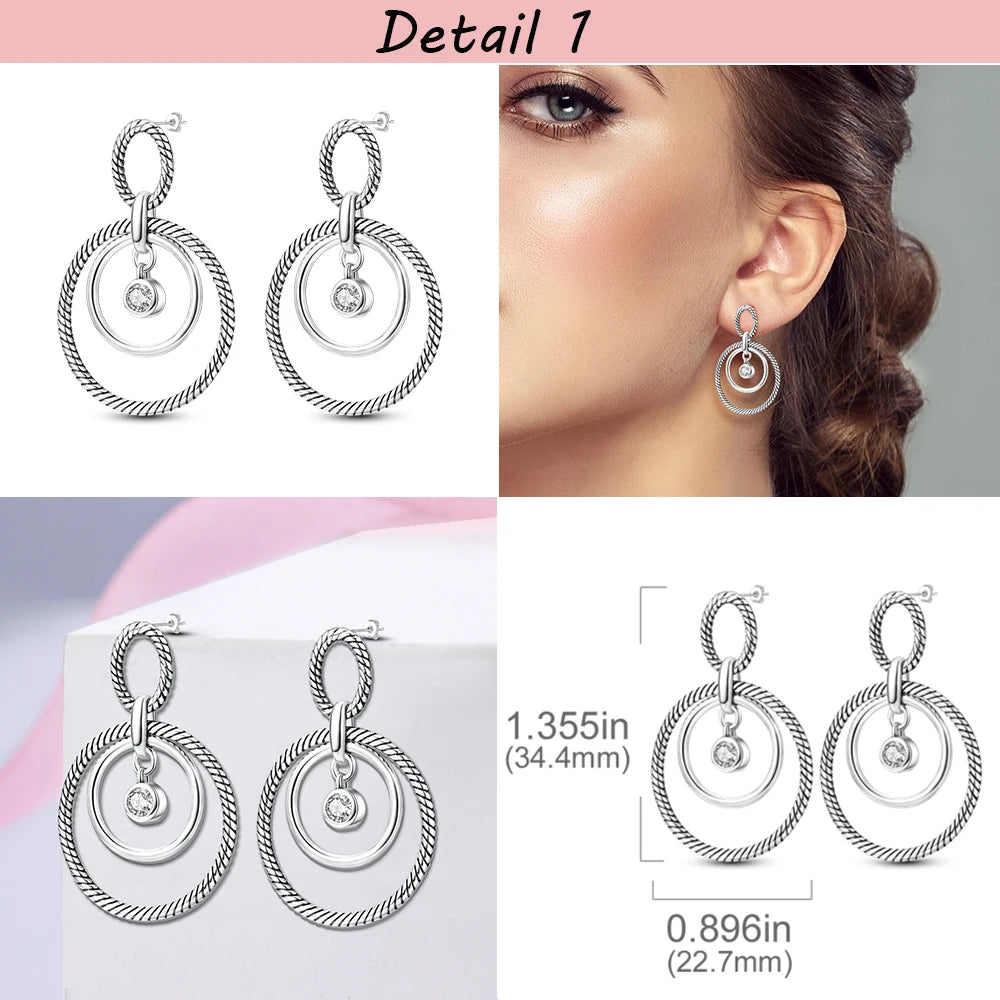 925 Silver Heart CZ Cubic Zircon Round Daisy Flower Trio Stud Earrings For Women Silver 925 Original Fashion Jewelry