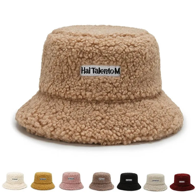 Lambswool Unisex Bucket Hats For Women Men Winter Outdoor Sun Visor Panama Fisherman Cap Letter Embroidered Wholesale Chapeau