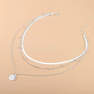 925 Sterling Silver Three-Layer Round Necklace Simple Snake Chain Charm Ball Chain Party Gift For Women's Exquisite Jewelry