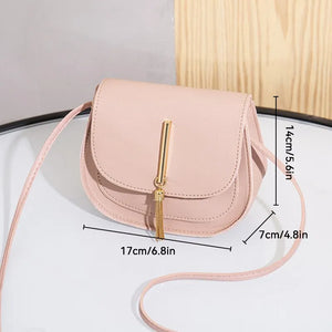 New Golden Tassel Double Layer Semi Circle Solid Color One Shoulder Saddle Bag Fashion Casual Women Small Bag