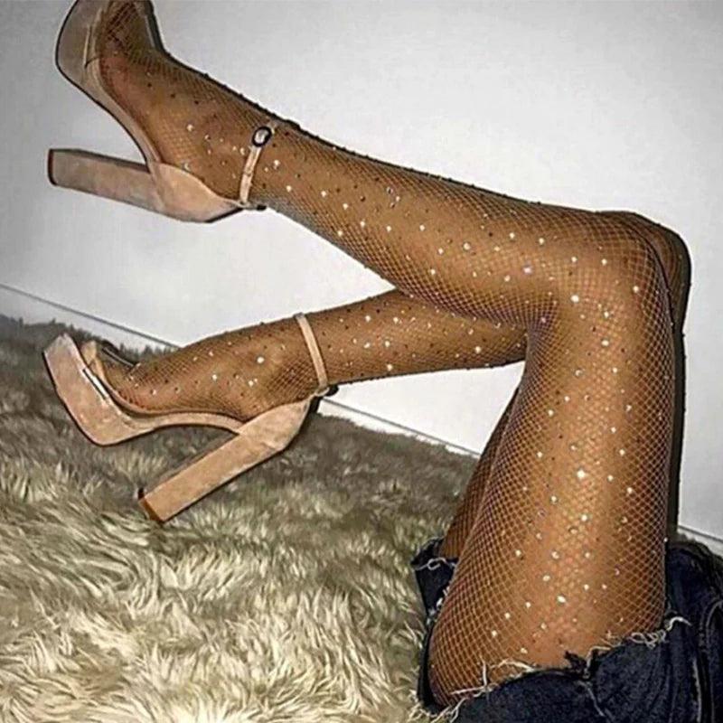 2022 Summer Fishnet Diamond Pantyhose Women Sexy Fashion Shiny Net Tights Female Slim Rhinestone Mesh Nylon Stockings Tights