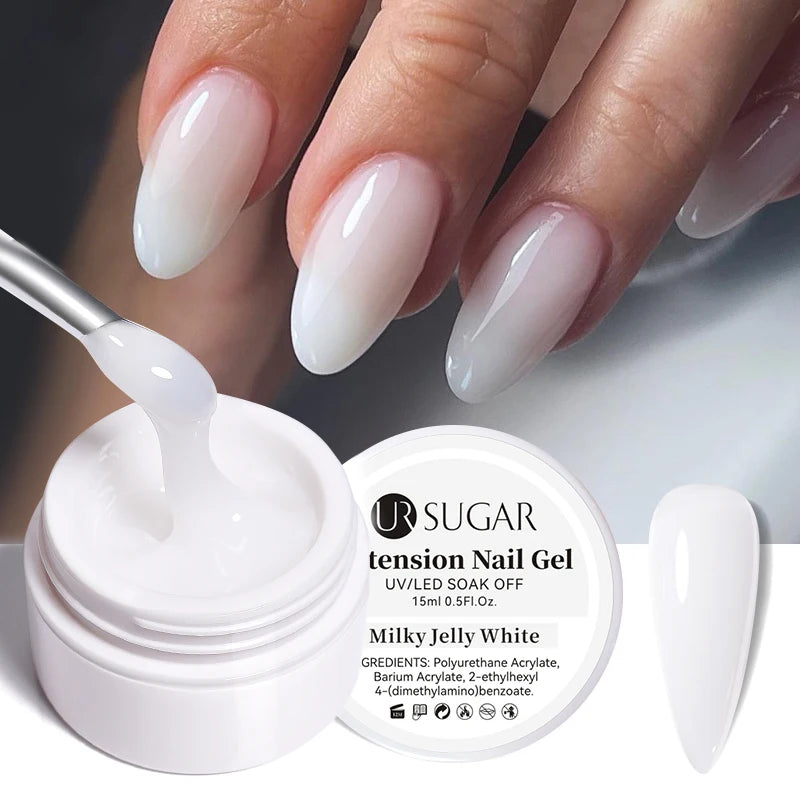 UR SUGAR Milky White Clear Pink Color 15ml Jelly Extension Nail Gel Polish Soak Off UV LED Gel Varnish Manicure Tips Tools