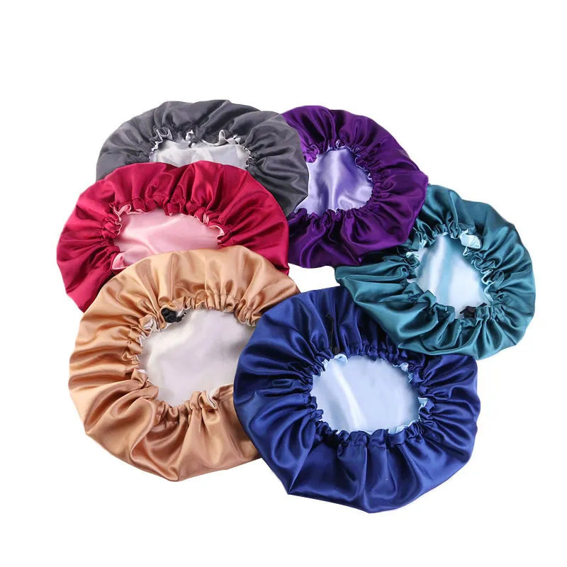 Reversible Satin Bonnet Hair Caps Double Layer Adjust Sleep Night Cap Head Cover Hat For Curly Springy Hair Styling Accessories