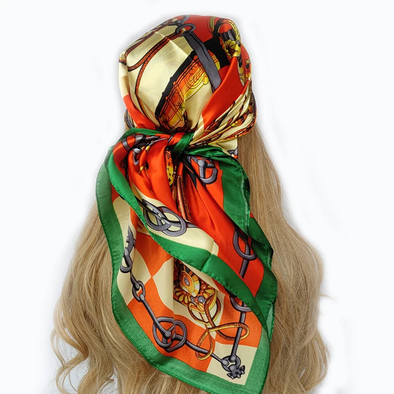 new 90*90cm fashion Silk Scarf Scarftop Headwraps Women Vintage Four Seasons Hair Scarve Hijab Foulard Bandana Femme Headscarf