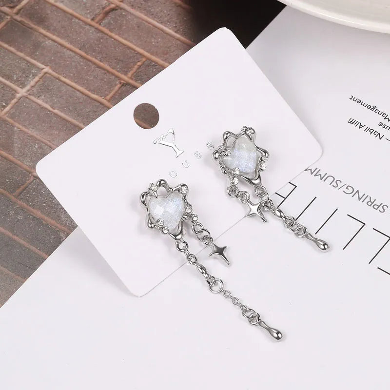 Irregular Heart Tassel Star Earrings Women Design Senior Sense of Fashion Personality Earring 2023 Y2K Trendy Party Jewelry Gift