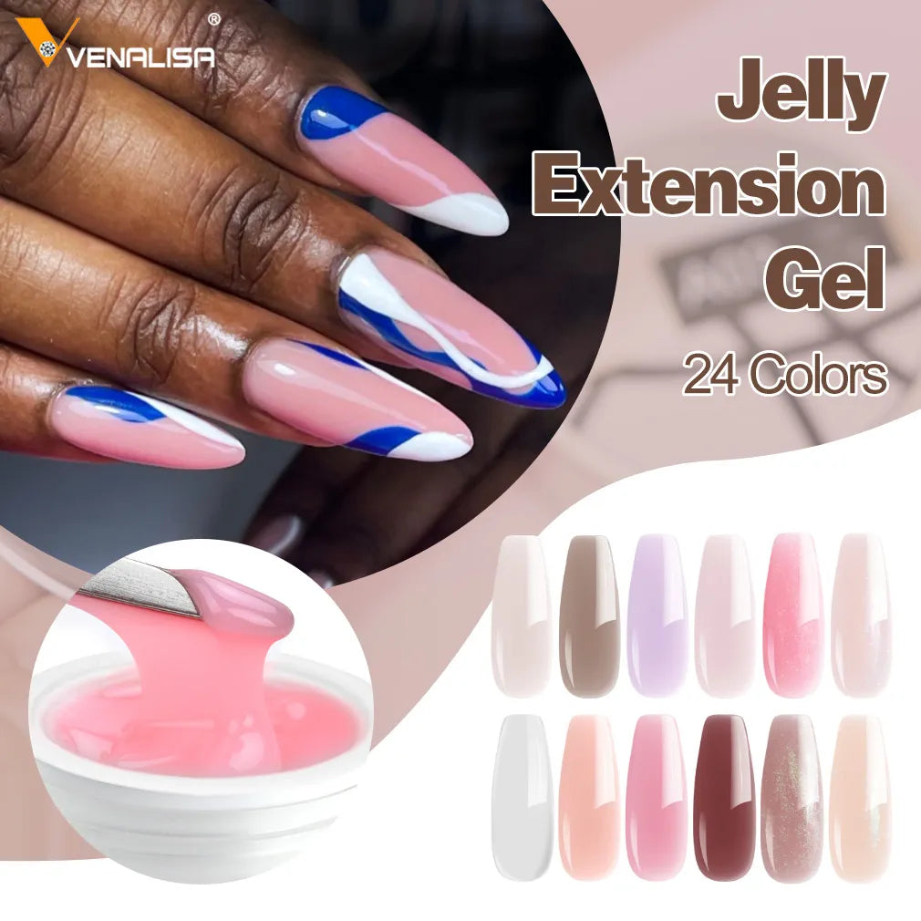 50ml Hard Jelly Nail Extension Gel Nail Builder Art French Nail Gum Venalisa Clear Natural Color Soak Off UV Construction Gel