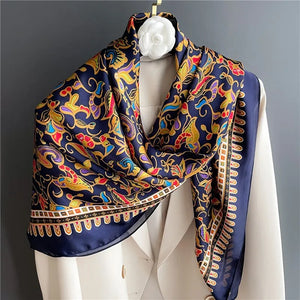 Fashion 110cm Silk Hijab For Women Square Scarf Large Neckerchief Headband Shawl Wraps Bandana Foulard Echarpe