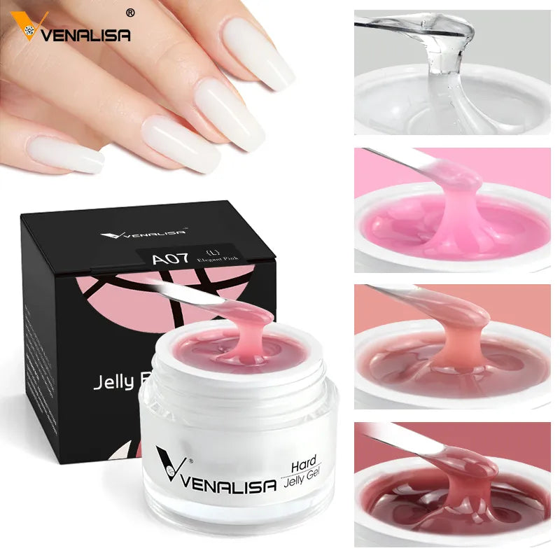 50ml Hard Jelly Nail Extension Gel Nail Builder Art French Nail Gum Venalisa Clear Natural Color Soak Off UV Construction Gel