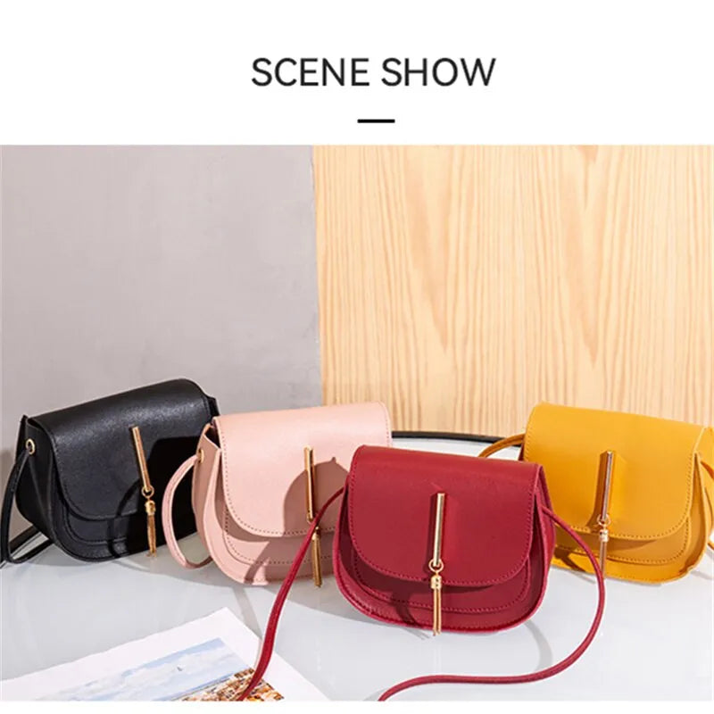 New Golden Tassel Double Layer Semi Circle Solid Color One Shoulder Saddle Bag Fashion Casual Women Small Bag