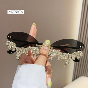 2024 Small Oval Rimless Tear Shape Rhinestone Sunglasses with Stone Brand Designer Punk Diamond Sun Glasses Gafas De Sol