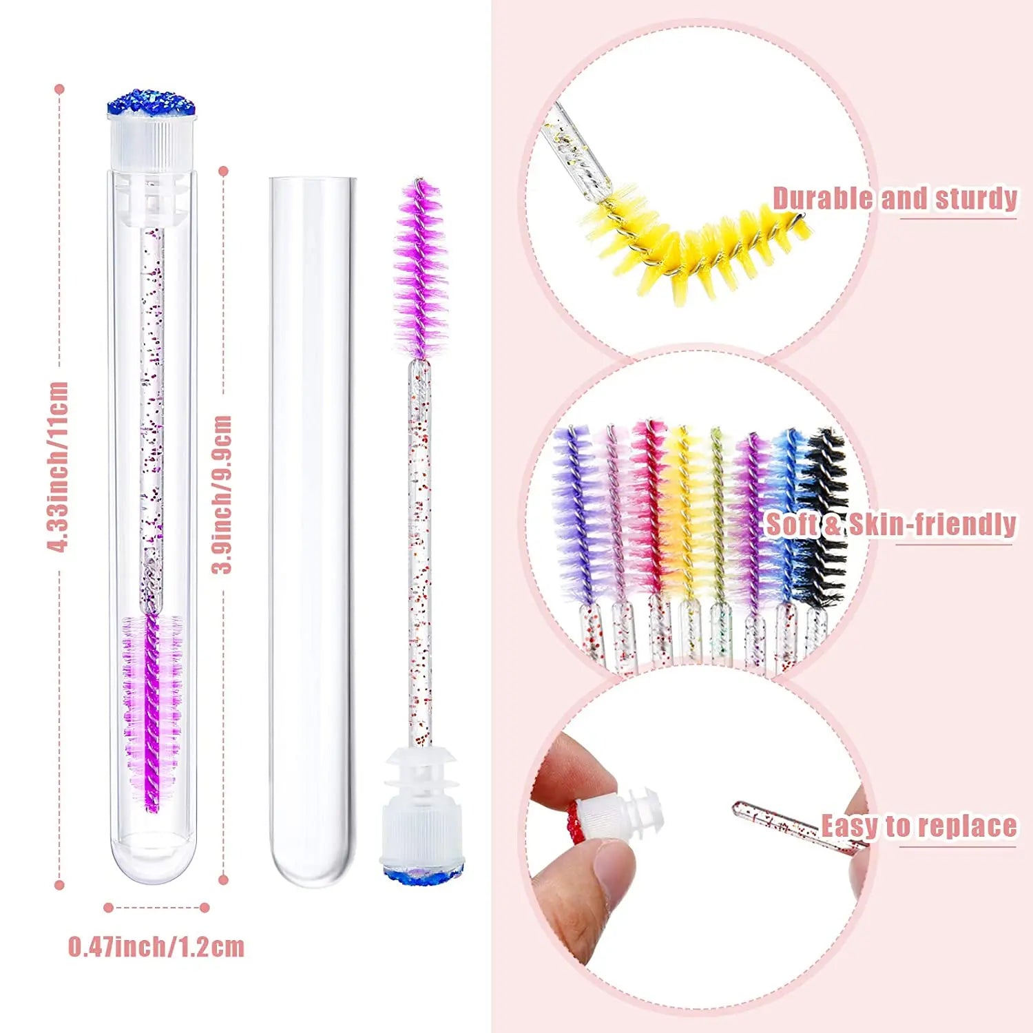 50Pc Reusable Eyebrow Brush Tube Eyelash Brush Eyebrow Brush Replaceable Dust-proof Sparkling Diamond Makeup Brush